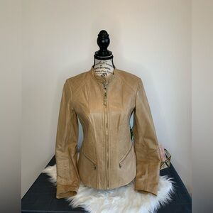 Danier Light Tan Soft Leather Jacket with Gold Hard-wear